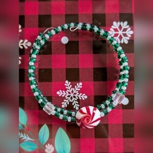 Christmas Green And White Memory Wire Bracelet